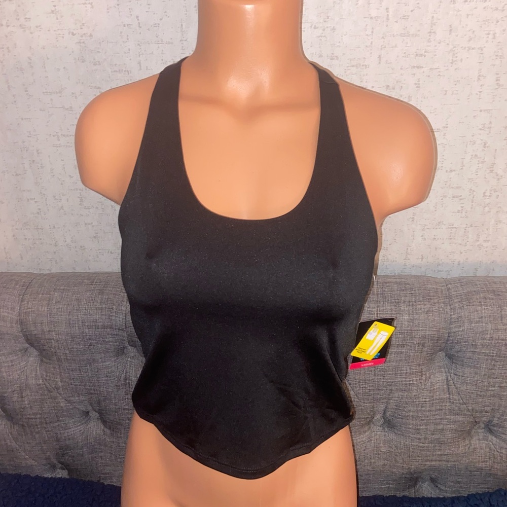 Two (2) Pro Player Small crop-top racerback shelf bra active tops, black & multi
